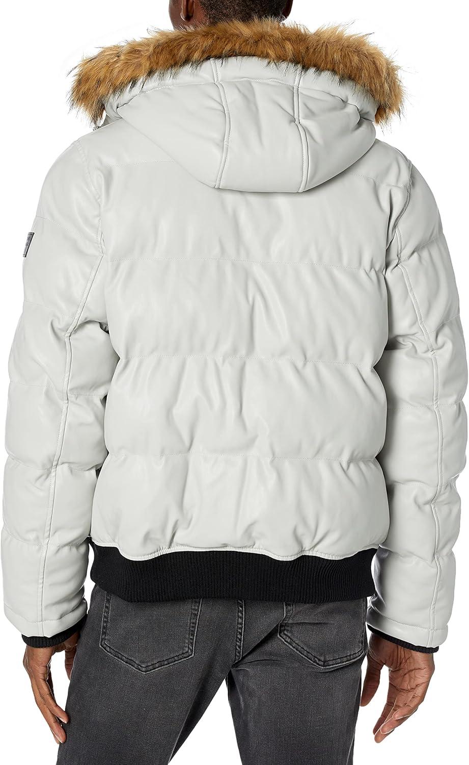 imageTommy Hilfiger Mens Arctic Cloth Quilted Snorkel Bomber Jacket Standard and Big amp TallIce Faux Leather