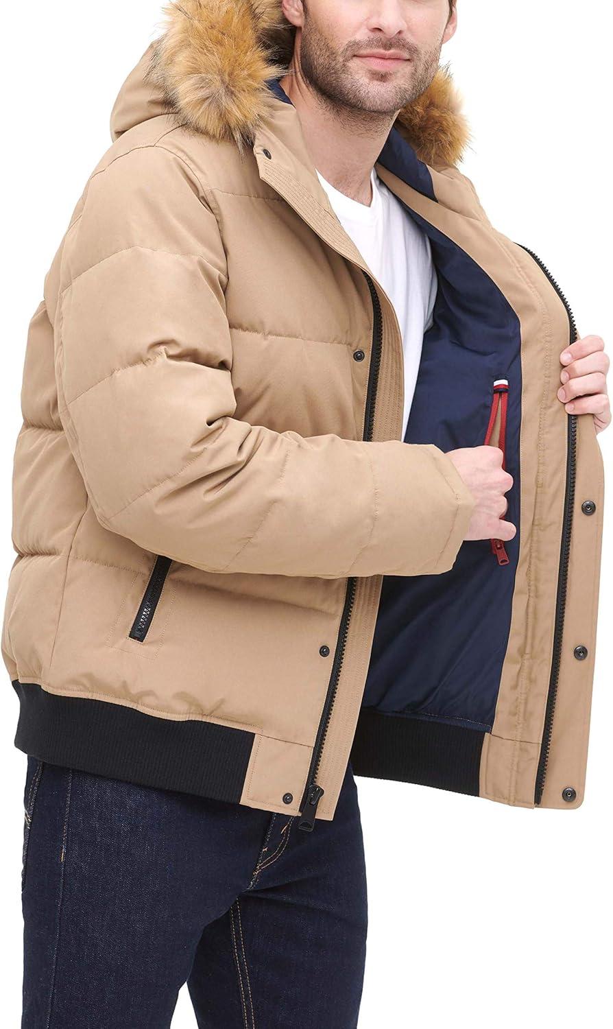 imageTommy Hilfiger Mens Arctic Cloth Quilted Snorkel Bomber Jacket Standard and Big amp TallKhaki