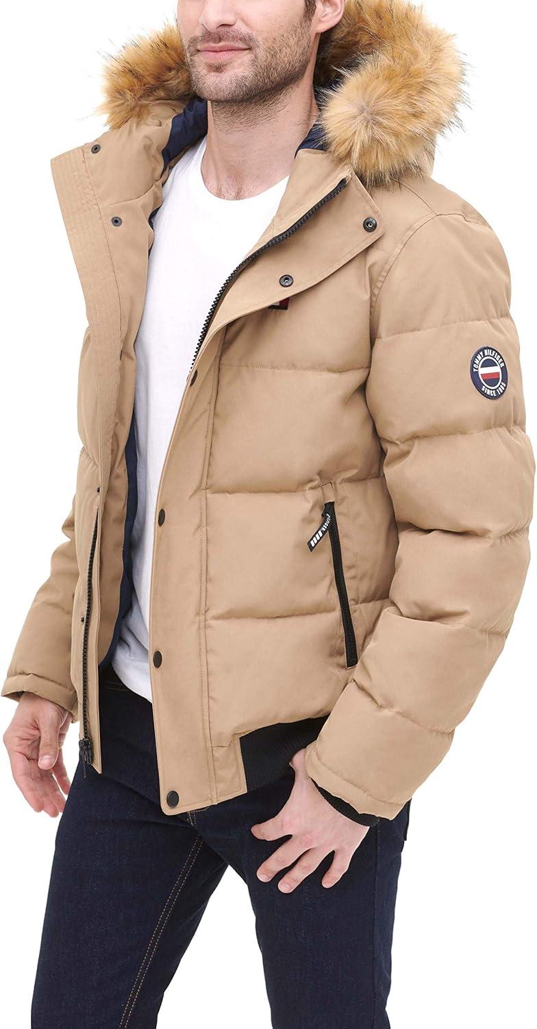 imageTommy Hilfiger Mens Arctic Cloth Quilted Snorkel Bomber Jacket Standard and Big amp TallKhaki