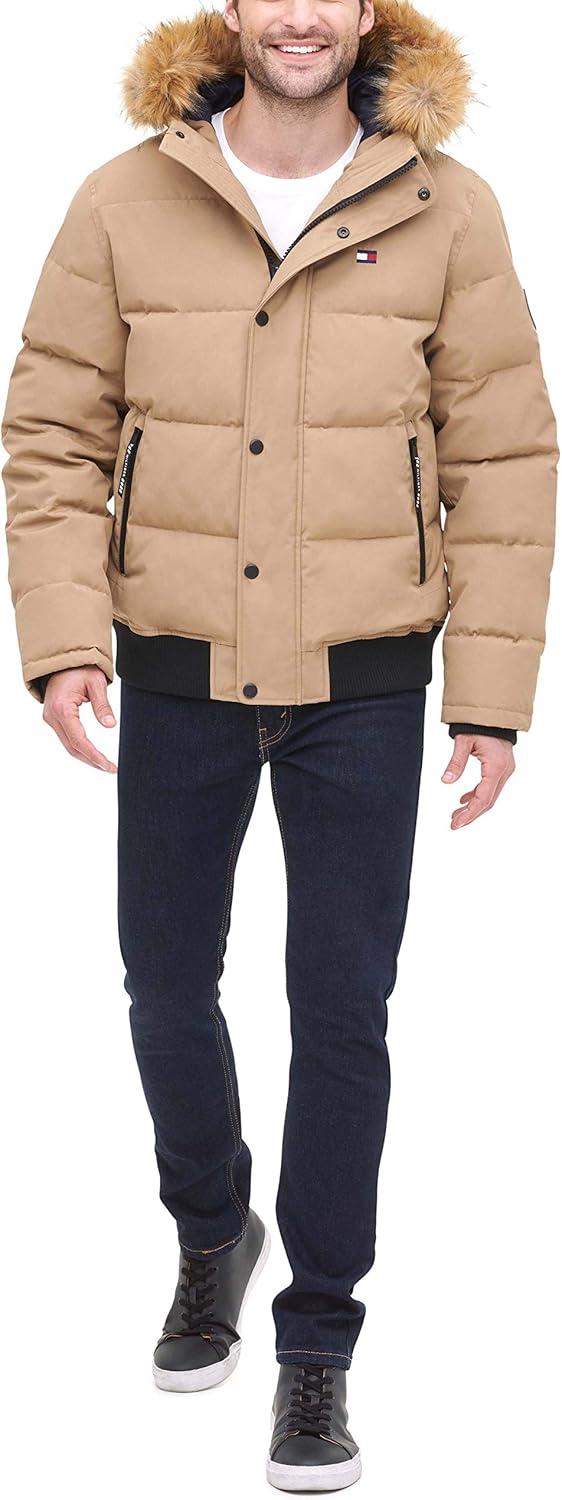 imageTommy Hilfiger Mens Arctic Cloth Quilted Snorkel Bomber Jacket Standard and Big amp TallKhaki