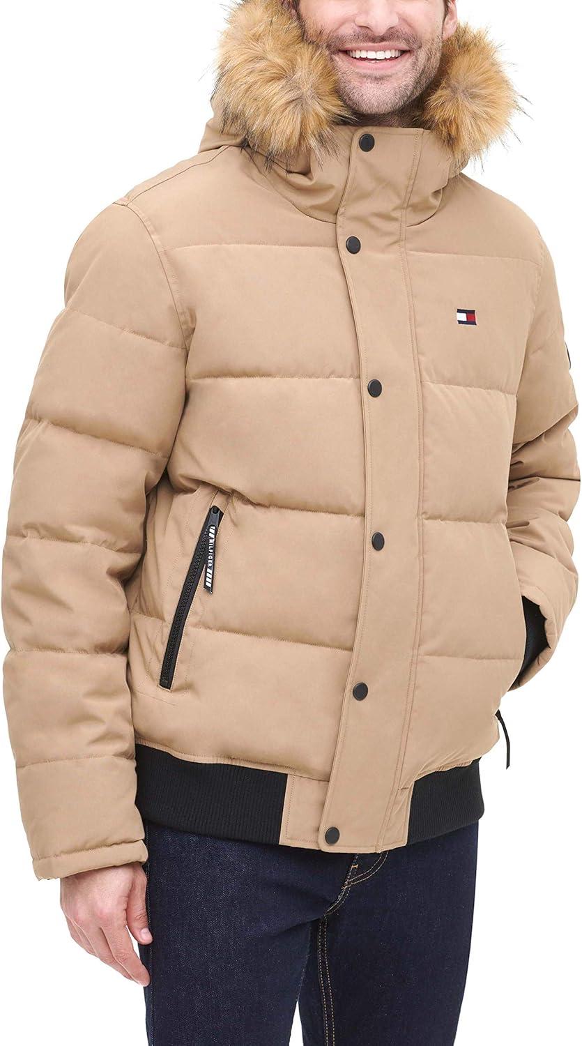 imageTommy Hilfiger Mens Arctic Cloth Quilted Snorkel Bomber Jacket Standard and Big amp TallKhaki