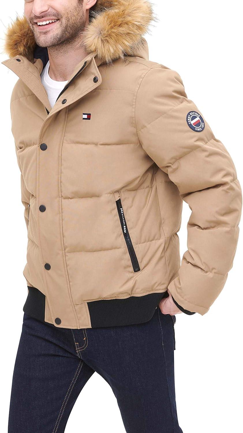 imageTommy Hilfiger Mens Arctic Cloth Quilted Snorkel Bomber Jacket Standard and Big amp TallKhaki