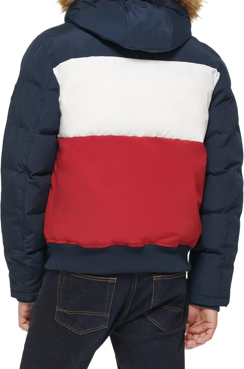 imageTommy Hilfiger Mens Arctic Cloth Quilted Snorkel Bomber Jacket Standard and Big amp TallMidnightIceRed