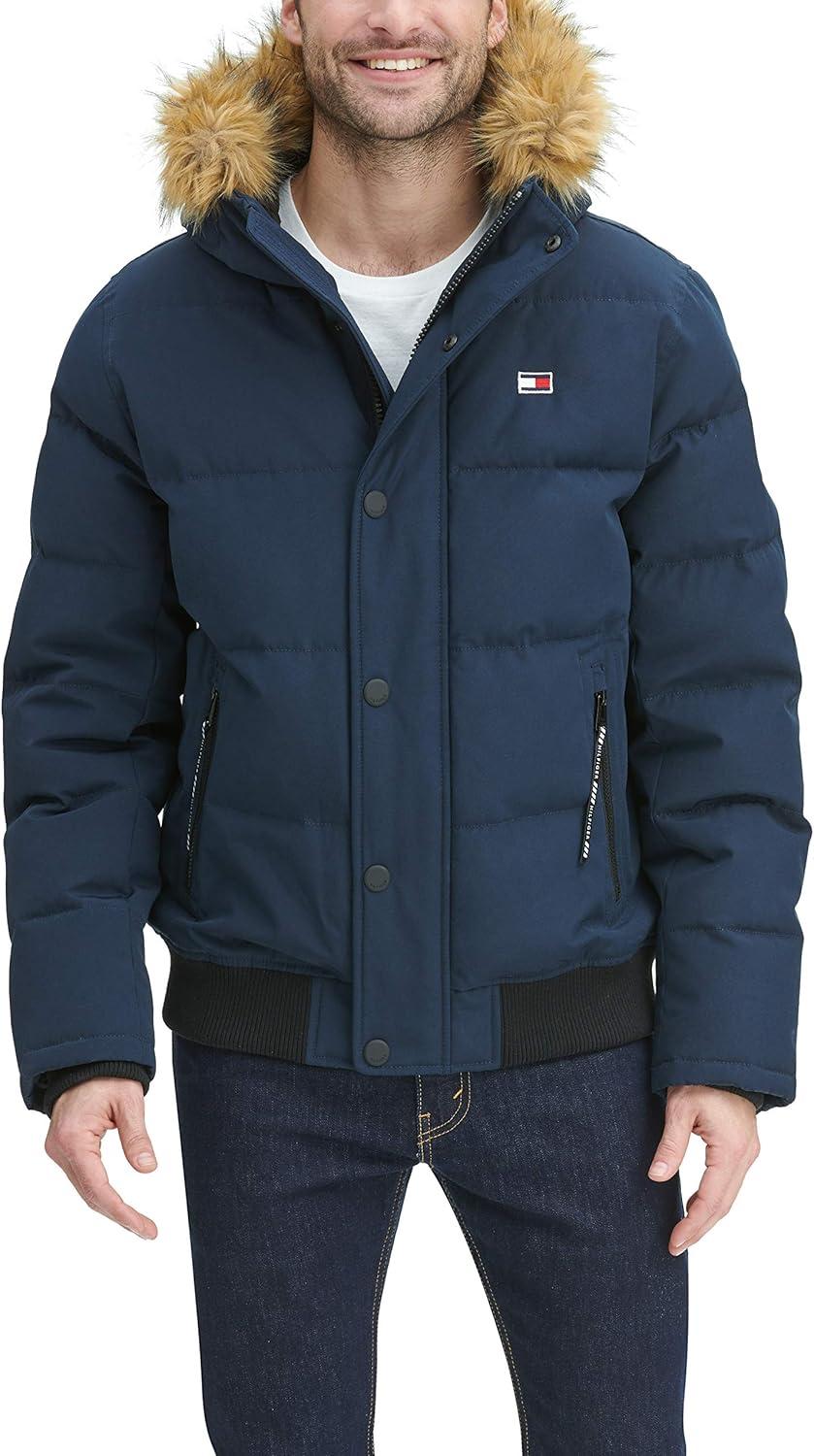 imageTommy Hilfiger Mens Arctic Cloth Quilted Snorkel Bomber Jacket Standard and Big amp TallNavy
