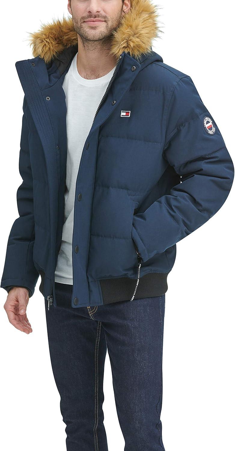 imageTommy Hilfiger Mens Arctic Cloth Quilted Snorkel Bomber Jacket Standard and Big amp TallNavy
