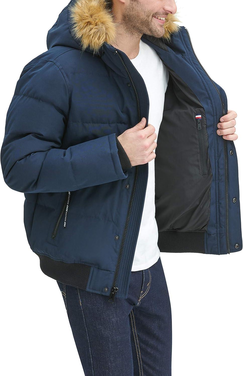 imageTommy Hilfiger Mens Arctic Cloth Quilted Snorkel Bomber Jacket Standard and Big amp TallNavy