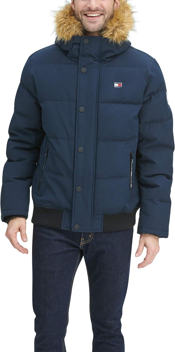 imageTommy Hilfiger Mens Arctic Cloth Quilted Snorkel Bomber Jacket Standard and Big amp TallNavy