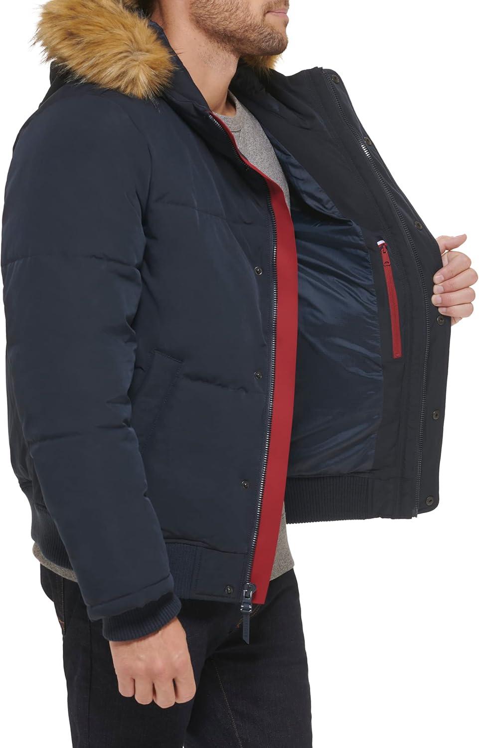 imageTommy Hilfiger Mens Arctic Cloth Quilted Snorkel Bomber Jacket Standard and Big amp TallNavy Tech