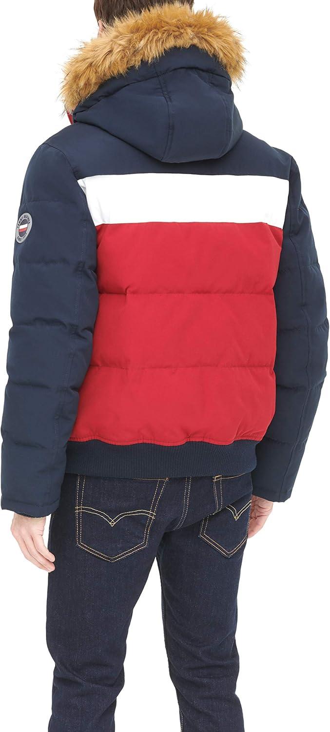 imageTommy Hilfiger Mens Arctic Cloth Quilted Snorkel Bomber Jacket Standard and Big amp TallNavyWhiteRed