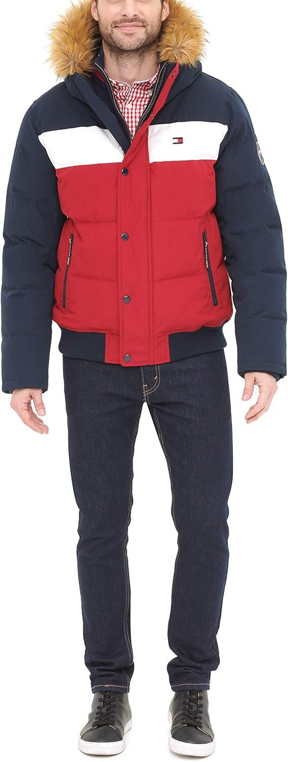 imageTommy Hilfiger Mens Arctic Cloth Quilted Snorkel Bomber Jacket Standard and Big amp TallNavyWhiteRed