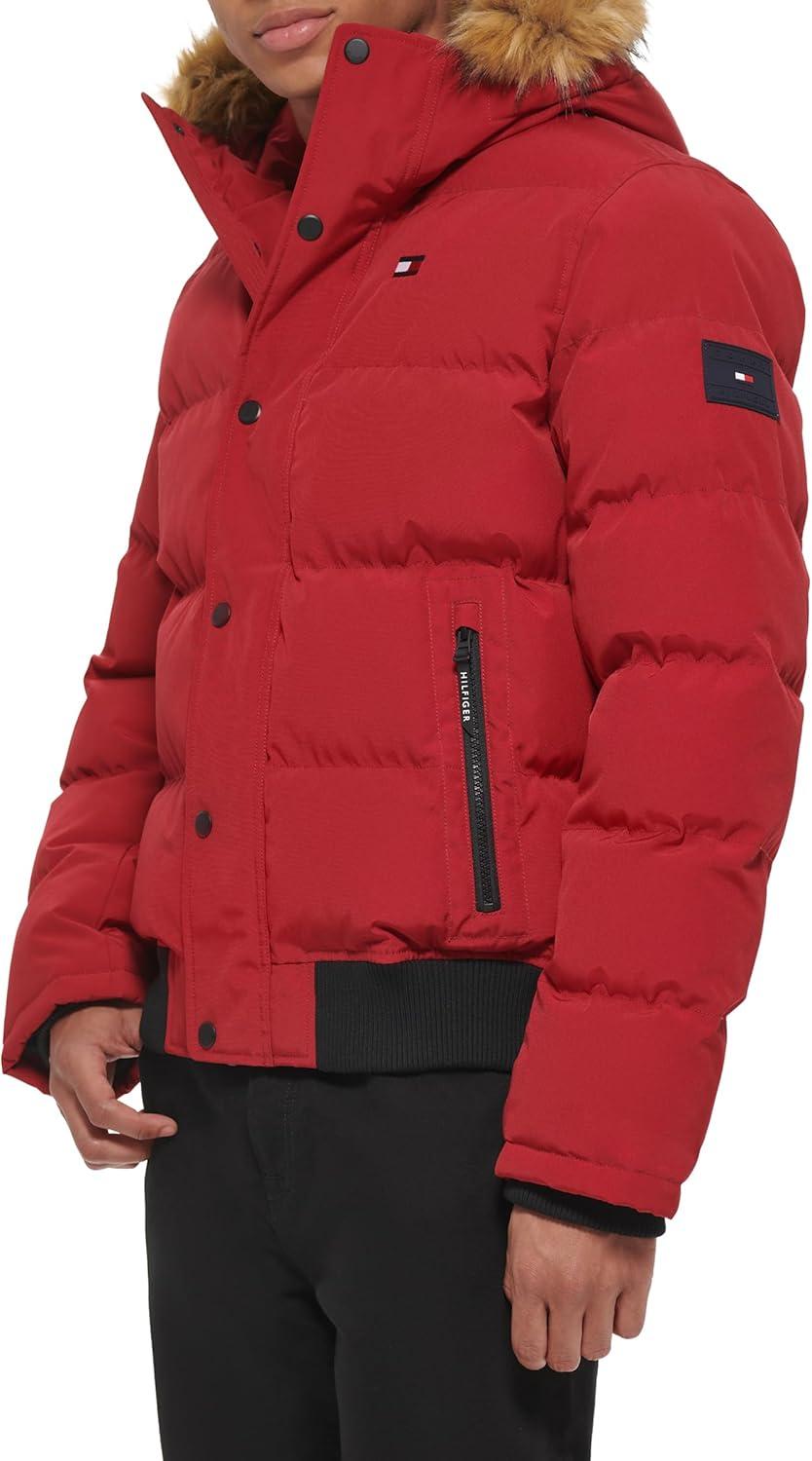 imageTommy Hilfiger Mens Arctic Cloth Quilted Snorkel Bomber Jacket Standard and Big amp TallRed