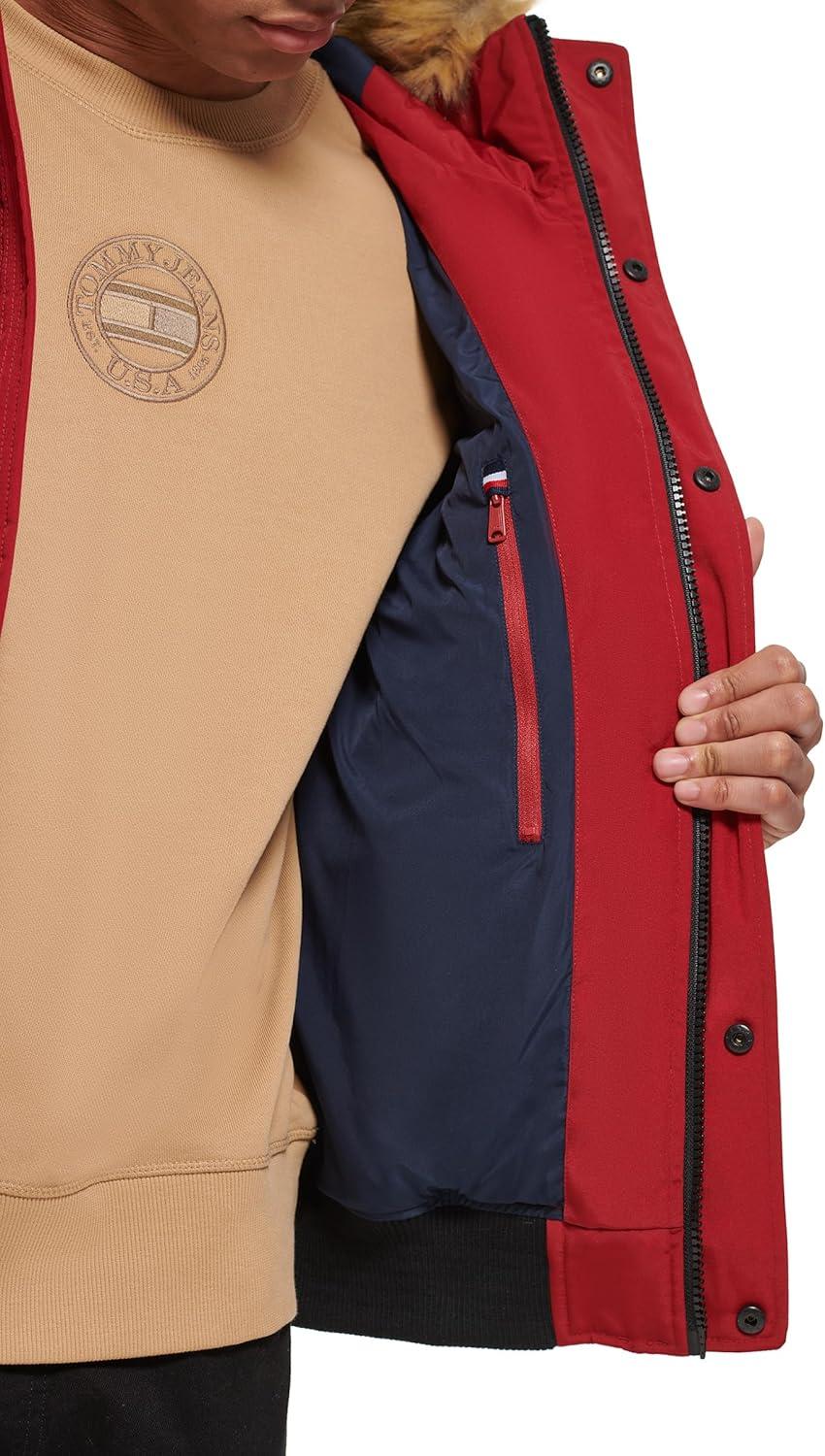 imageTommy Hilfiger Mens Arctic Cloth Quilted Snorkel Bomber Jacket Standard and Big amp TallRed