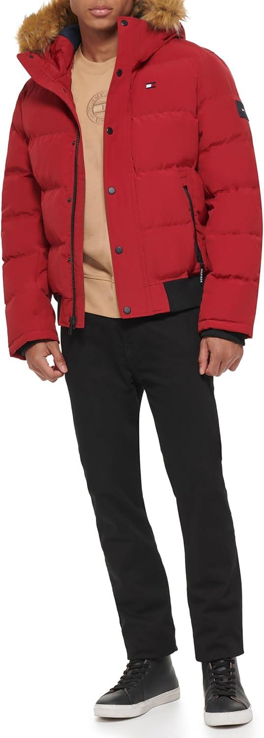imageTommy Hilfiger Mens Arctic Cloth Quilted Snorkel Bomber Jacket Standard and Big amp TallRed