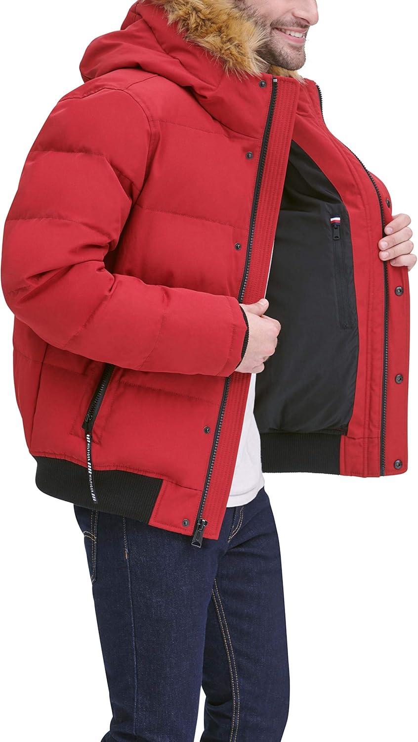 imageTommy Hilfiger Mens Arctic Cloth Quilted Snorkel Bomber Jacket Standard and Big amp TallRed