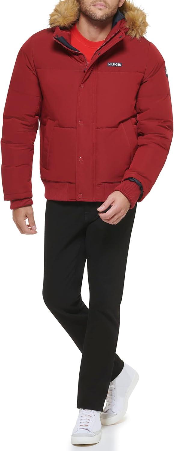 imageTommy Hilfiger Mens Arctic Cloth Quilted Snorkel Bomber Jacket Standard and Big amp TallRed Tech