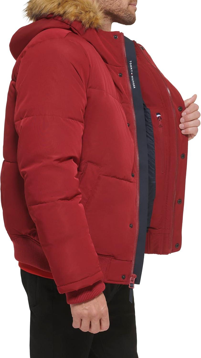 imageTommy Hilfiger Mens Arctic Cloth Quilted Snorkel Bomber Jacket Standard and Big amp TallRed Tech
