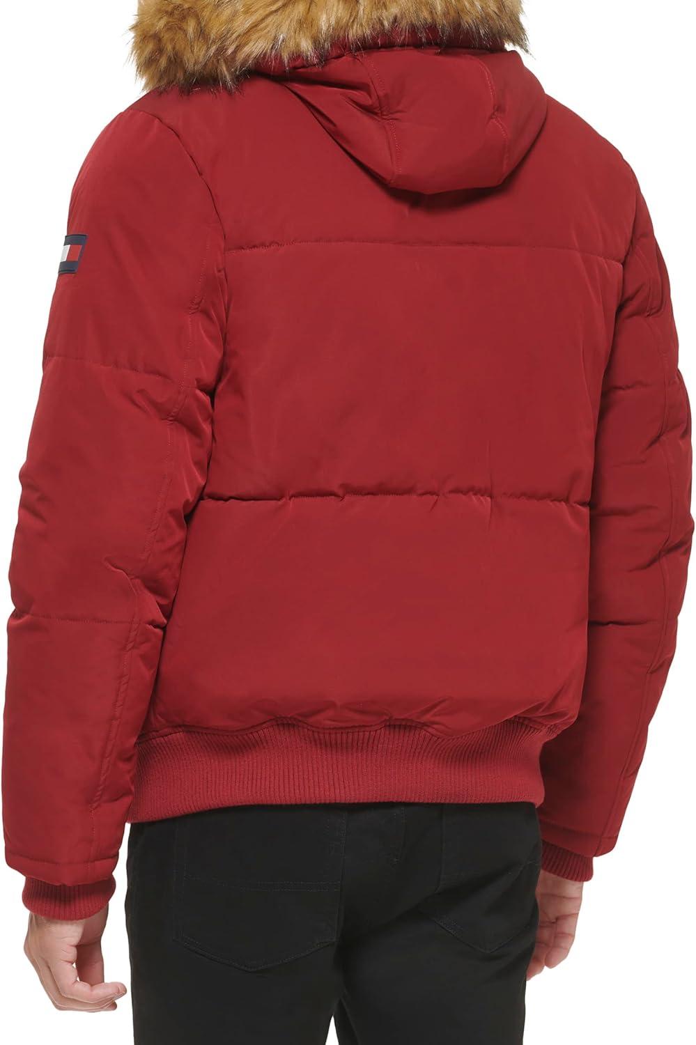 imageTommy Hilfiger Mens Arctic Cloth Quilted Snorkel Bomber Jacket Standard and Big amp TallRed Tech