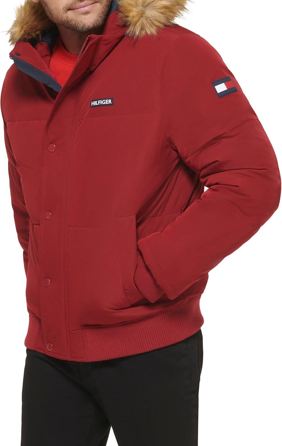 imageTommy Hilfiger Mens Arctic Cloth Quilted Snorkel Bomber Jacket Standard and Big amp TallRed Tech