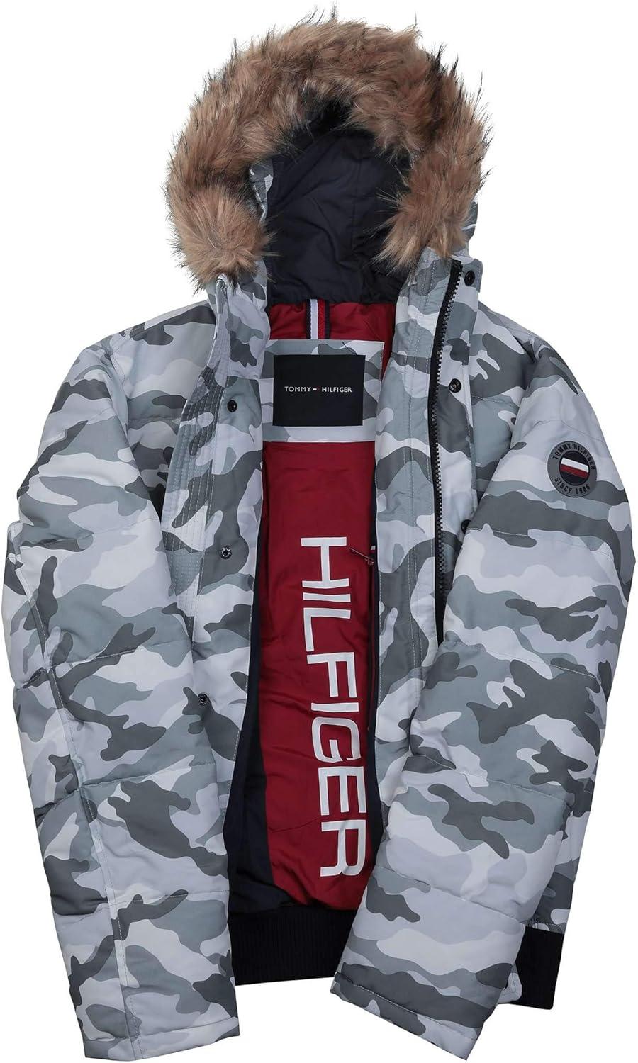imageTommy Hilfiger Mens Arctic Cloth Quilted Snorkel Bomber Jacket Standard and Big amp TallWhite Camouflage