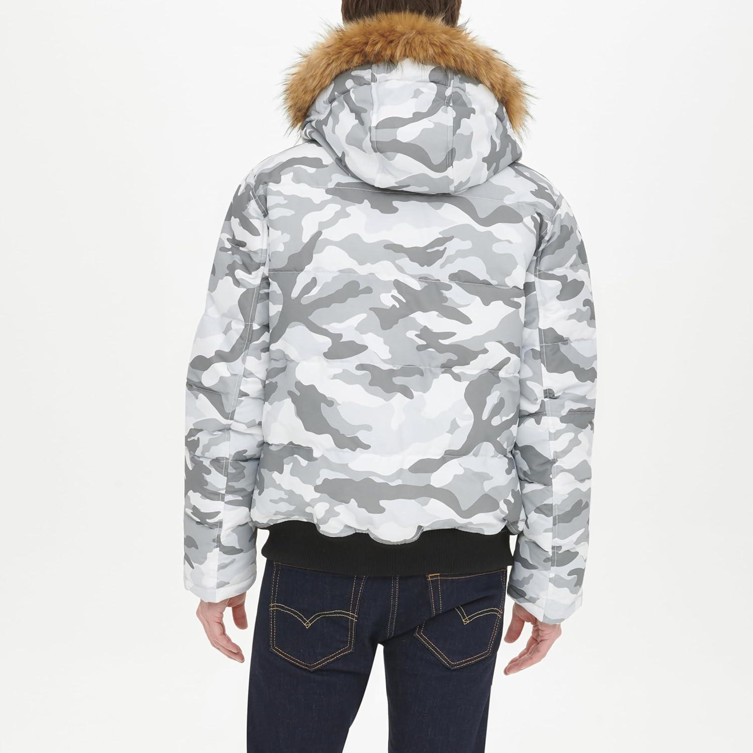 imageTommy Hilfiger Mens Arctic Cloth Quilted Snorkel Bomber Jacket Standard and Big amp TallWhite Camouflage