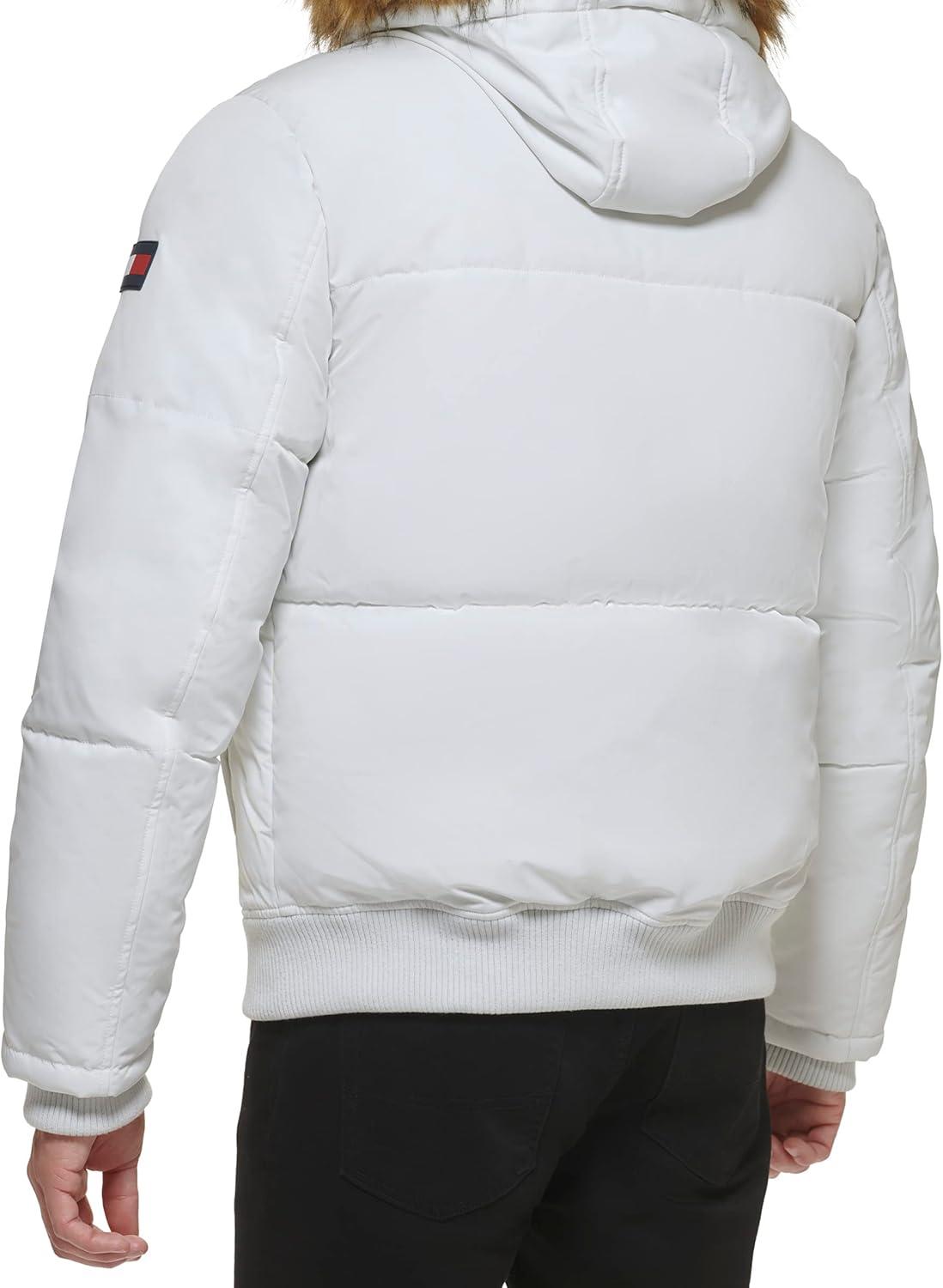 imageTommy Hilfiger Mens Arctic Cloth Quilted Snorkel Bomber Jacket Standard and Big amp TallWhite Tech