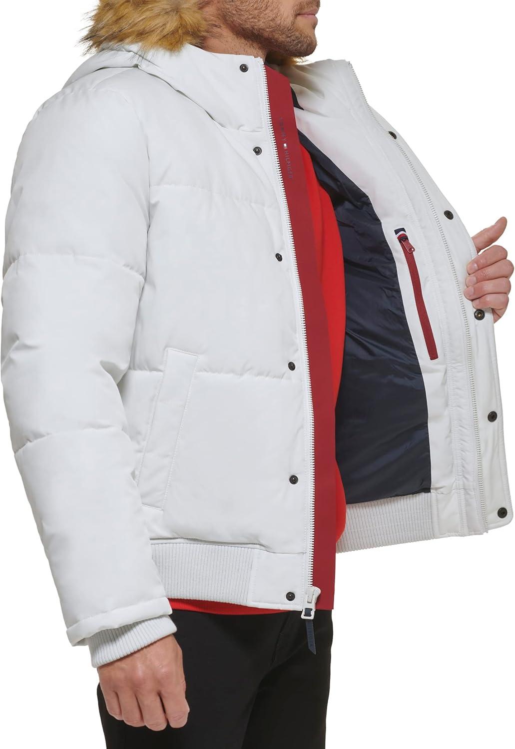 imageTommy Hilfiger Mens Arctic Cloth Quilted Snorkel Bomber Jacket Standard and Big amp TallWhite Tech