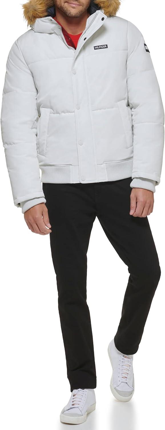 imageTommy Hilfiger Mens Arctic Cloth Quilted Snorkel Bomber Jacket Standard and Big amp TallWhite Tech