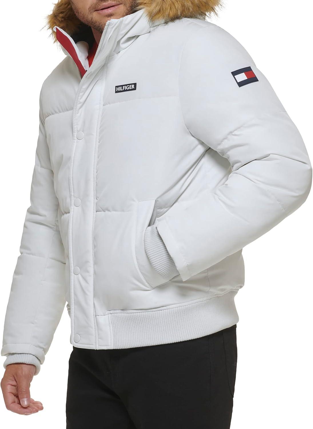 imageTommy Hilfiger Mens Arctic Cloth Quilted Snorkel Bomber Jacket Standard and Big amp TallWhite Tech