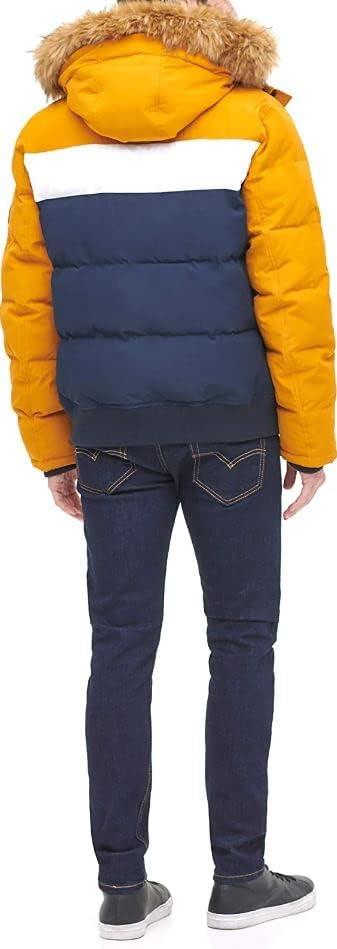 imageTommy Hilfiger Mens Arctic Cloth Quilted Snorkel Bomber Jacket Standard and Big amp TallYellowNavy