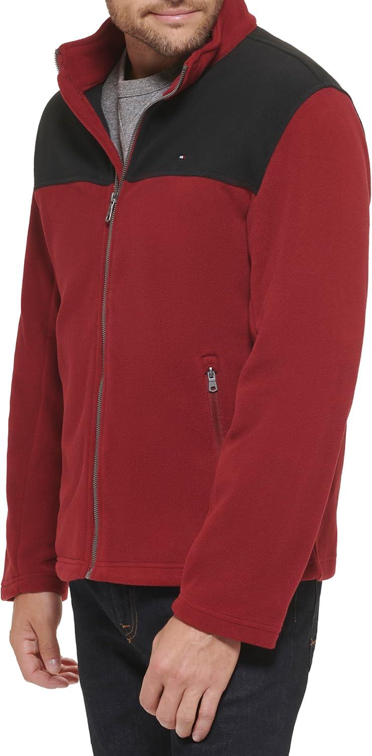 imageTommy Hilfiger Mens Classic Zip Front Polar Fleece JacketBlackRed