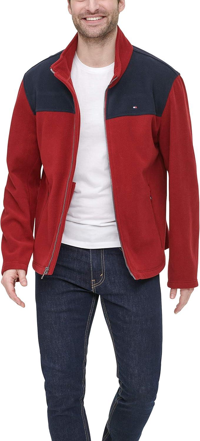 imageTommy Hilfiger Mens Classic Zip Front Polar Fleece JacketNavyRed
