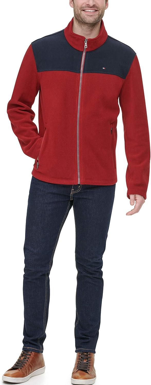 imageTommy Hilfiger Mens Classic Zip Front Polar Fleece JacketNavyRed