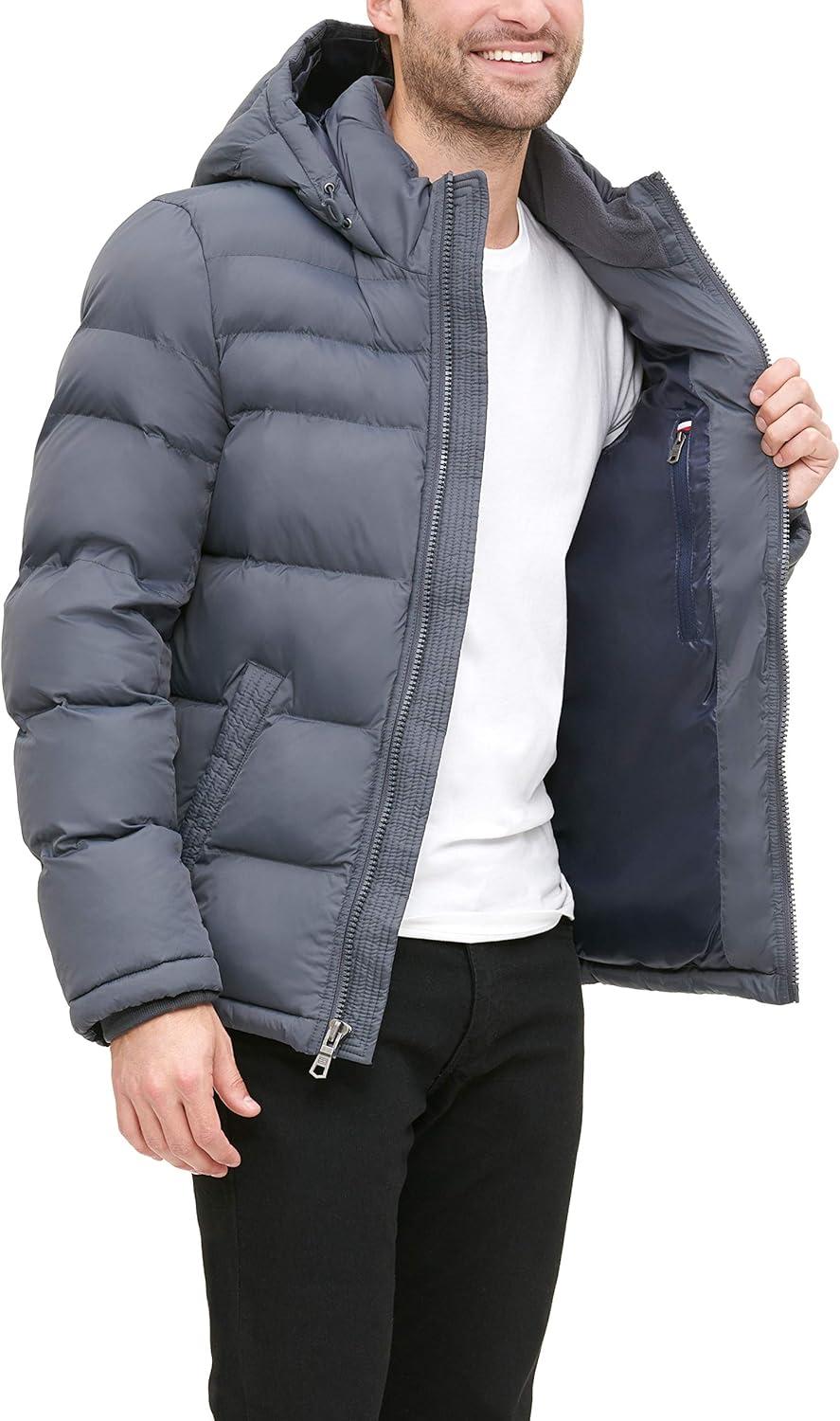 imageTommy Hilfiger Mens Down Alternative Hooded Puffer Jacket Standard and Big amp TallCharcoal