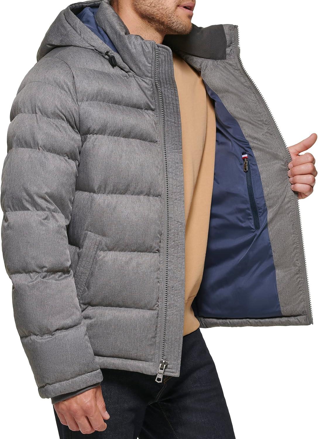 imageTommy Hilfiger Mens Down Alternative Hooded Puffer Jacket Standard and Big amp TallHeather Grey