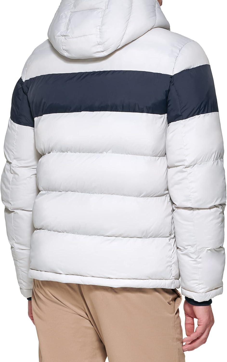 imageTommy Hilfiger Mens Down Alternative Hooded Puffer Jacket Standard and Big amp TallIce Midnight Stripe