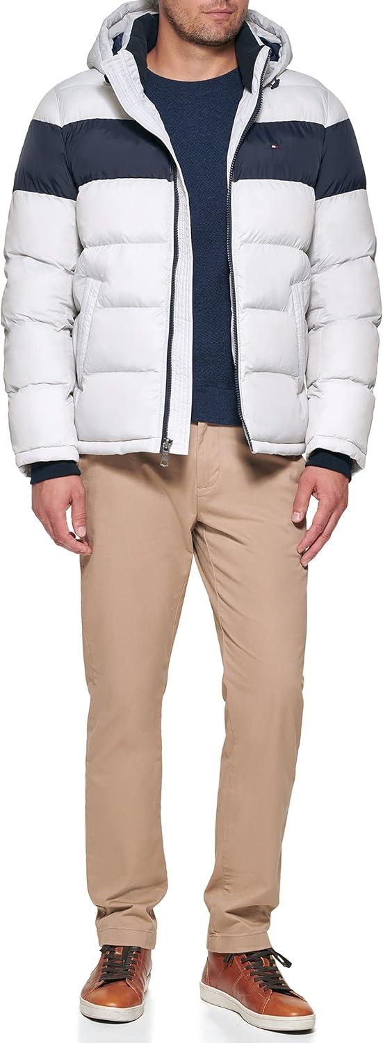 imageTommy Hilfiger Mens Down Alternative Hooded Puffer Jacket Standard and Big amp TallIce Midnight Stripe