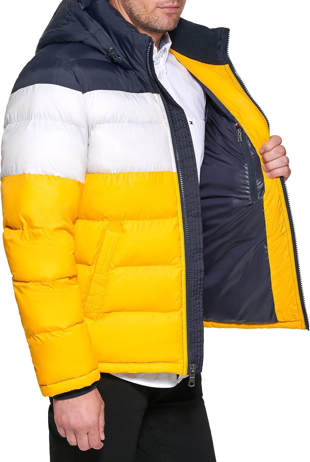 imageTommy Hilfiger Mens Down Alternative Hooded Puffer Jacket Standard and Big amp TallMidnightIceYellow