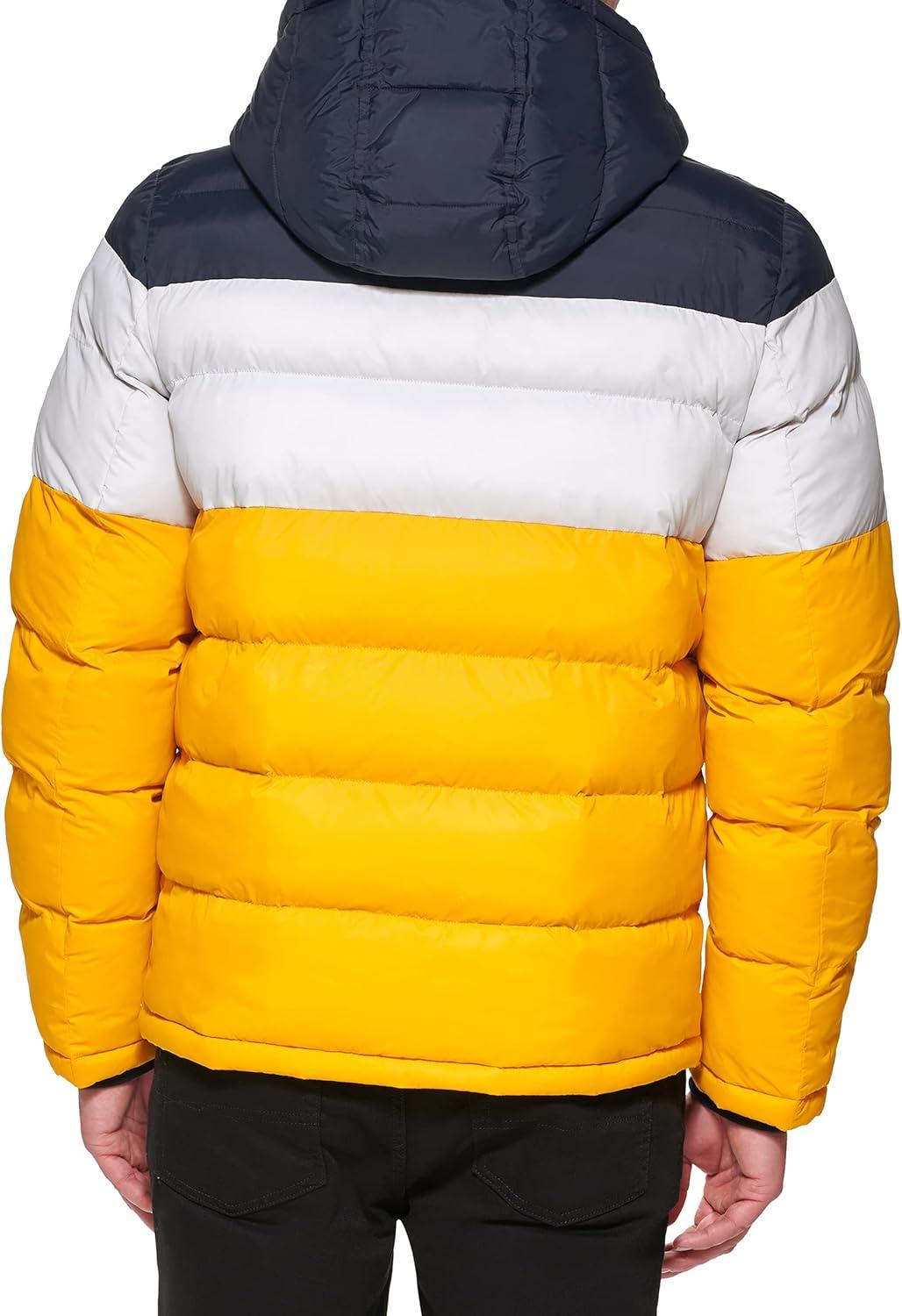 imageTommy Hilfiger Mens Down Alternative Hooded Puffer Jacket Standard and Big amp TallMidnightIceYellow