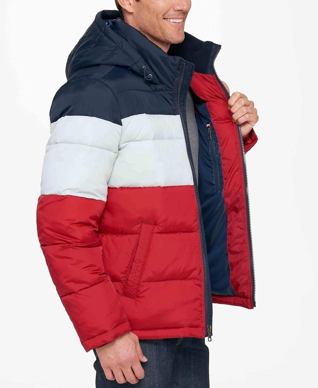 imageTommy Hilfiger Mens Down Alternative Hooded Puffer Jacket Standard and Big amp TallMidnightWhiteRed
