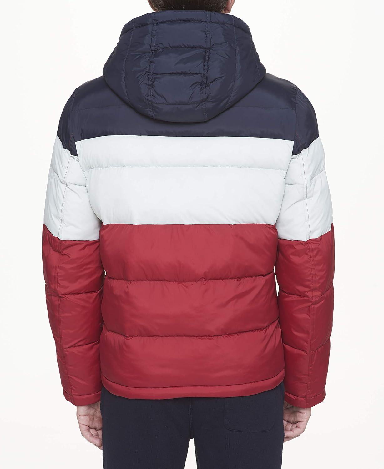 imageTommy Hilfiger Mens Down Alternative Hooded Puffer Jacket Standard and Big amp TallMidnightWhiteRed