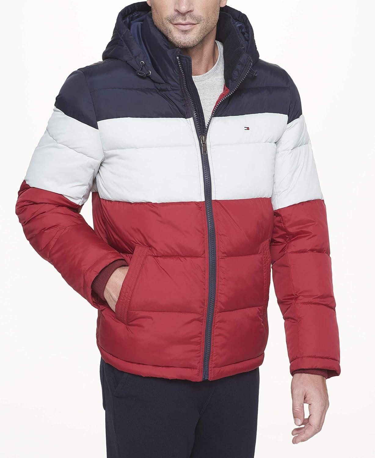 imageTommy Hilfiger Mens Down Alternative Hooded Puffer Jacket Standard and Big amp TallMidnightWhiteRed
