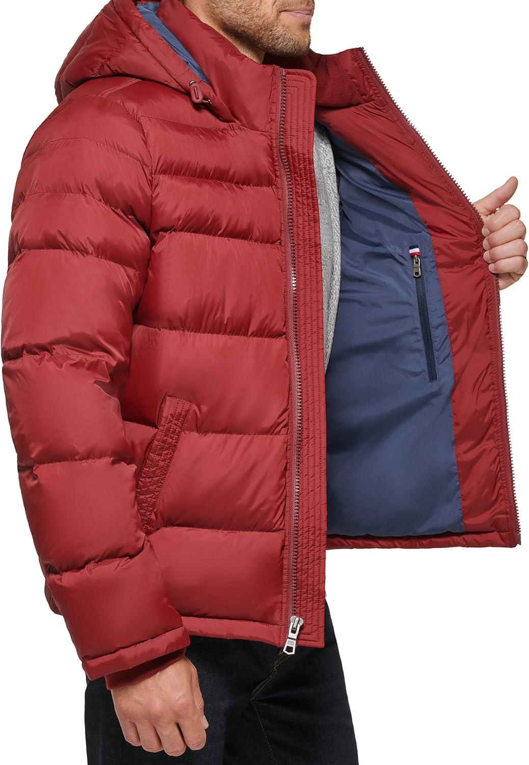imageTommy Hilfiger Mens Down Alternative Hooded Puffer Jacket Standard and Big amp TallNew Matte Red