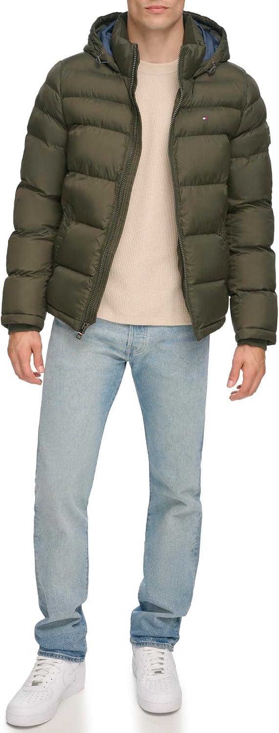 imageTommy Hilfiger Mens Down Alternative Hooded Puffer Jacket Standard and Big amp TallOlive