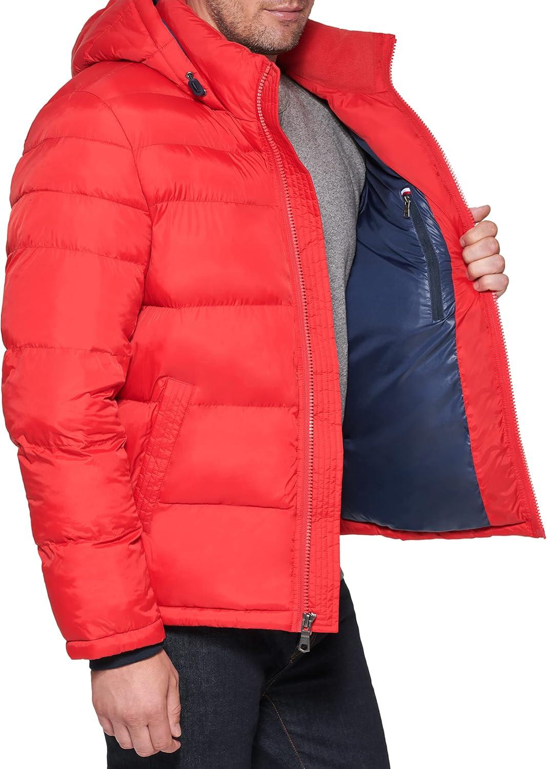 imageTommy Hilfiger Mens Down Alternative Hooded Puffer Jacket Standard and Big amp TallOrange Burst
