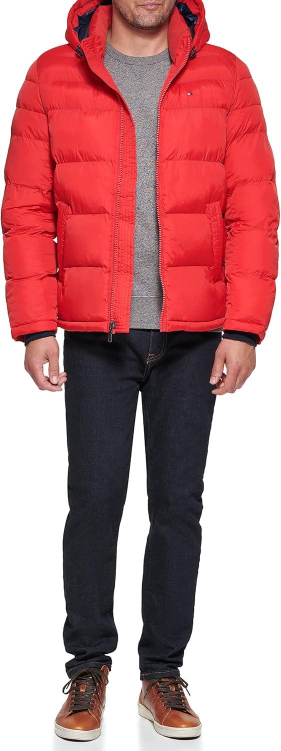 imageTommy Hilfiger Mens Down Alternative Hooded Puffer Jacket Standard and Big amp TallOrange Burst