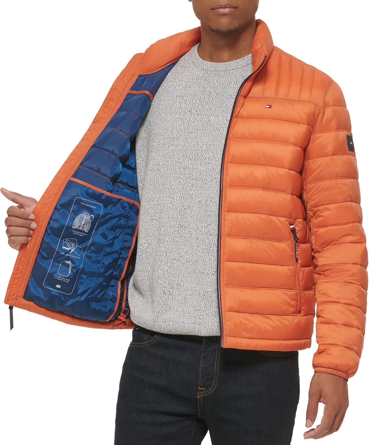 imageTommy Hilfiger Mens Embroidered Logo Puffer JacketBurnt Orange