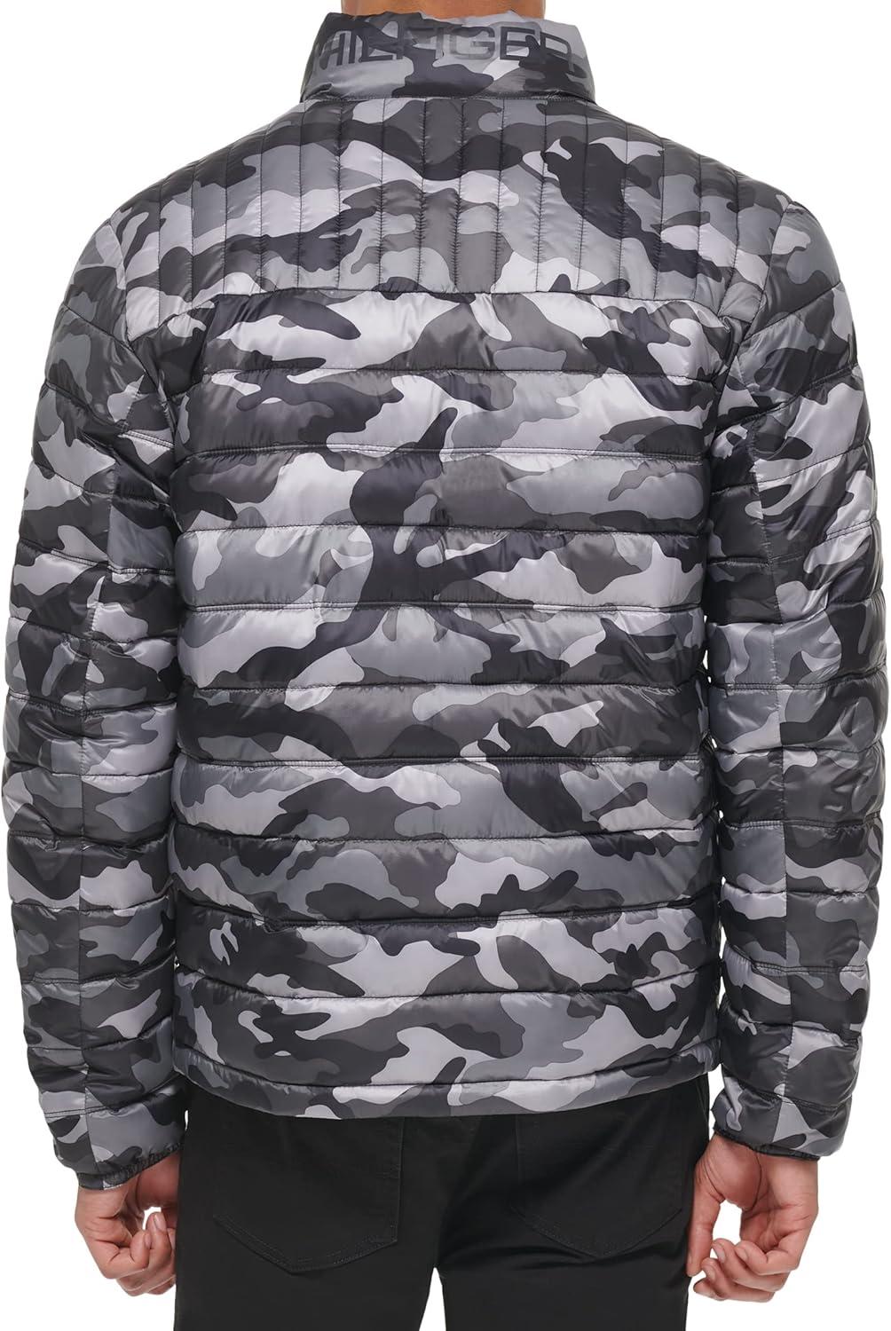 imageTommy Hilfiger Mens Embroidered Logo Puffer JacketGrey Camouflage