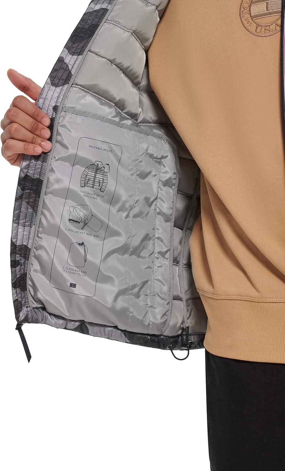 imageTommy Hilfiger Mens Embroidered Logo Puffer JacketGrey Camouflage
