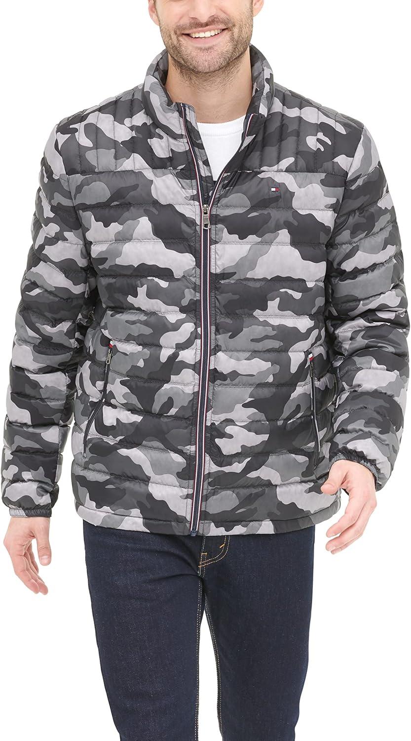 imageTommy Hilfiger Mens Embroidered Logo Puffer JacketGrey Camouflage