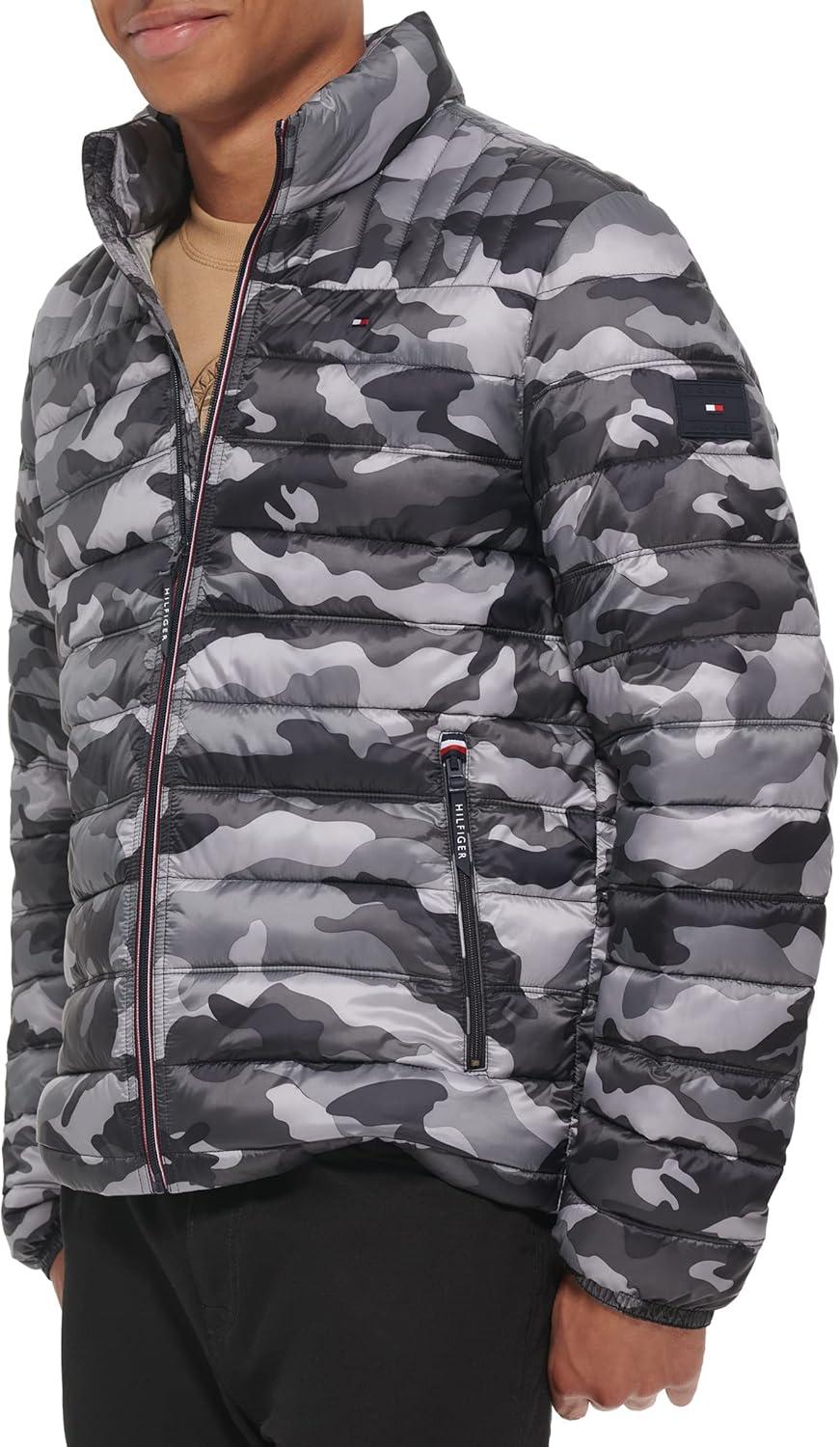 imageTommy Hilfiger Mens Embroidered Logo Puffer JacketGrey Camouflage